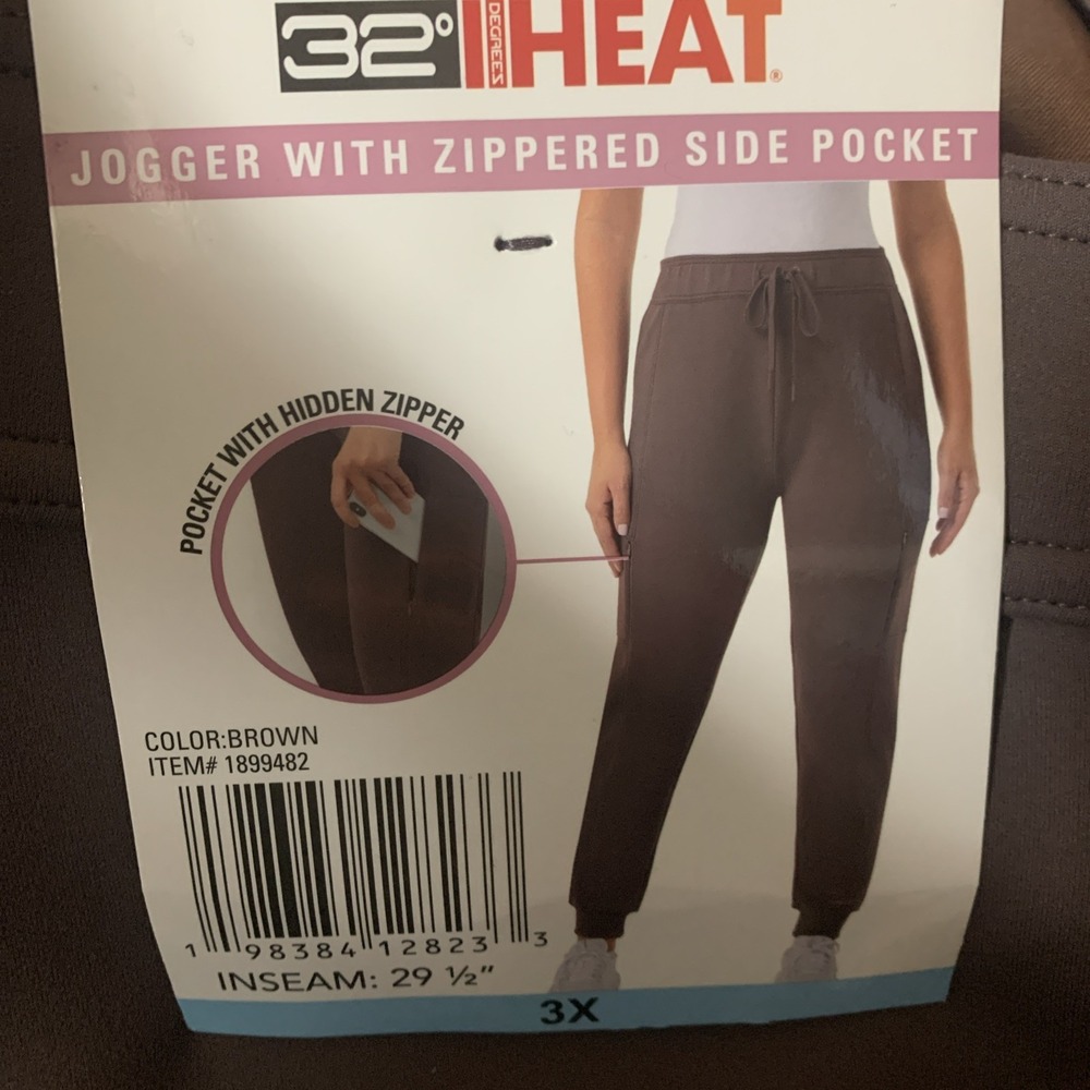 32 DEGREES HEAT Women's Brown Joggers Size 3X Sweatpants Pockets Smooth NEW